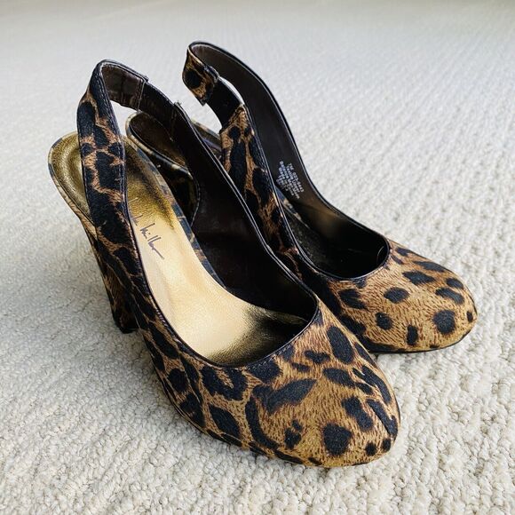 Nicole Miller Sexy High Heel Slingback Pumps Brown Animal Print Dressy Shoe US 7 - Picture 5 of 11